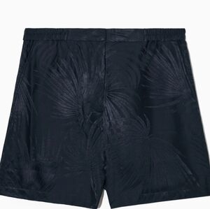 COS NAVY SILK-BLEND JACQUARD SHORTS Sz L